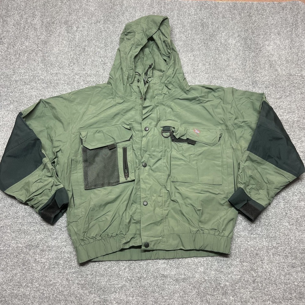 Redington Jacket Mens Large Green Hooded Fishing Windbreaker Pockets